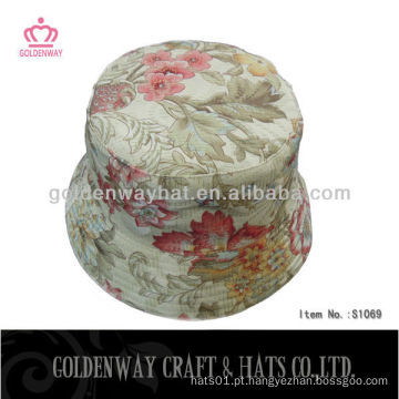 Meninas Floral Print Cotton Balde Sun Hat